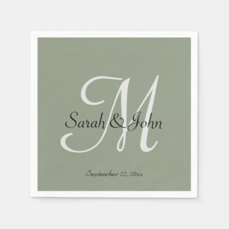 Elegant Sage Green Script Name Monogram Wedding Napkins