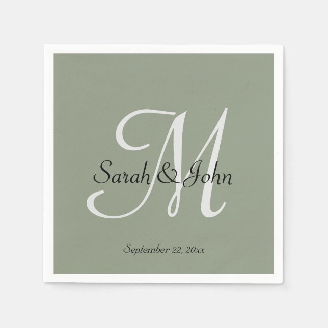Elegant Sage Green Script Name Monogram Wedding  Napkins (Front)