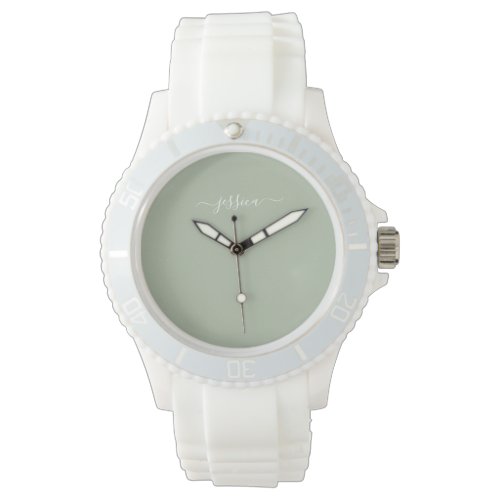 Elegant sage green script name watch