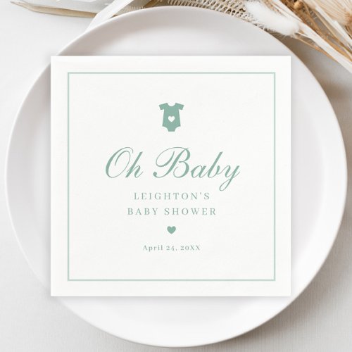 Elegant Sage Green Script Neutral Baby Shower  Napkins