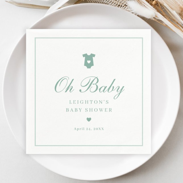 Elegant Sage Green Script Neutral Baby Shower  Napkins (Elegant Sage Green Oh Baby Script Gender Neutral Baby Shower Napkins.)