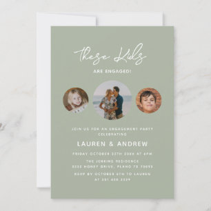 Elegant Sage Green Script Photo Engagement Party Invitation