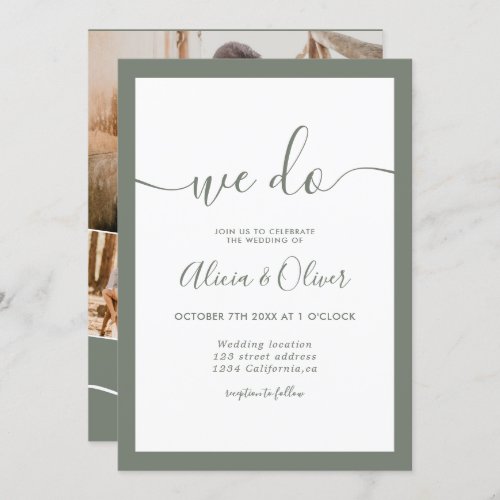Elegant sage green script photo initials wedding invitation
