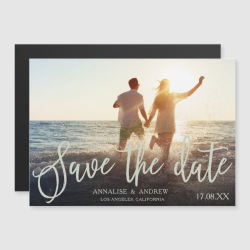 Elegant sage green script photo save the date