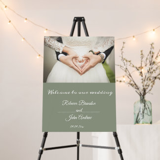 Elegant Sage Green Script Photo Wedding Welcome Foam Board