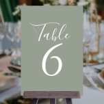 Elegant Sage Green Script Table Numbers<br><div class="desc">Designed to coordinate with our Signature wedding collection. These elegant sage green table numbers can be personalized in chic white lettering. Designed by Thisisnotme©</div>