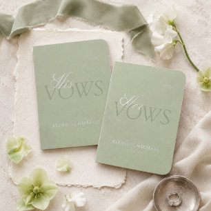 Elegant Sage Green Script Wedding Foil Vow Books