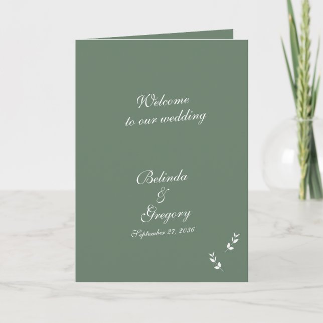 Elegant Sage Green Script Wedding Order of Service Program (Front)