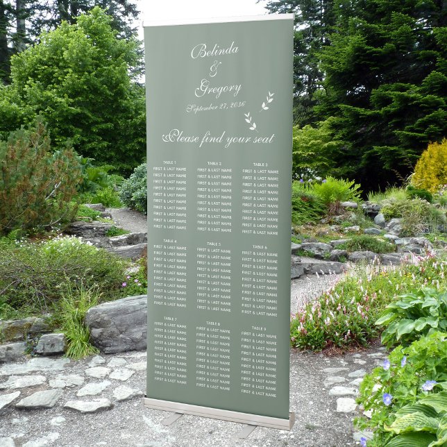 Elegant Sage Green Script Wedding Seating Chart Retractable Banner (Elegant Sage Green Script Wedding Seating Chart Retractable Banner)