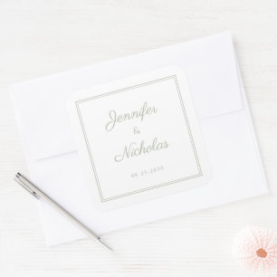 Elegant Sage Green Script Wedding Square Sticker