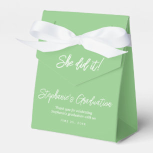 Elegant Sage Green She Did It Graduation Party Favor Boxes