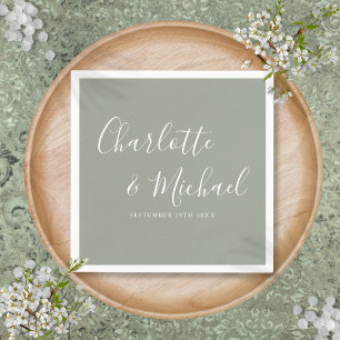 Elegant Sage Green Signature Wedding Napkins