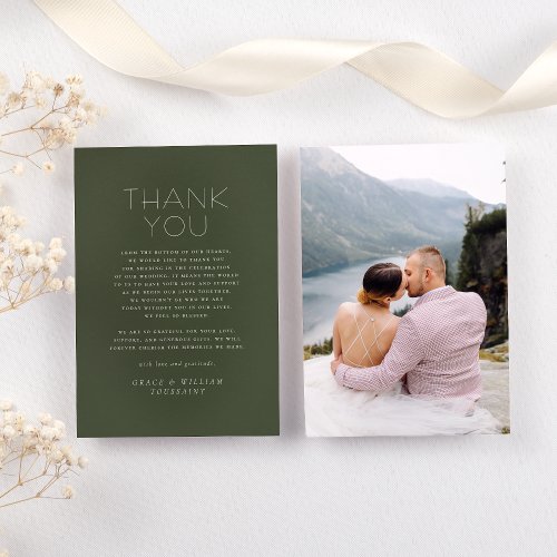 Elegant Sage Green Simple Photo Wedding Thank You Card