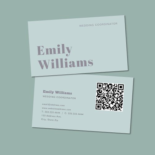 Elegant Sage Green Simple Professional  QR Code Business Card