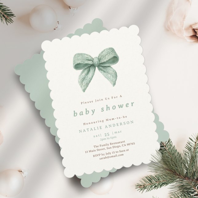 Elegant Sage Green Soft Coquette Baby Shower Invitation (Elegant Sage Green Soft Coquette Baby Shower Invitation)