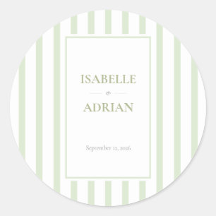 Elegant Sage Green Stripe Engagement Classic Round Sticker