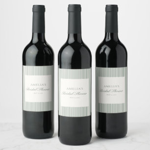 Elegant Sage Green Stripe Script Bridal Shower Wine Label