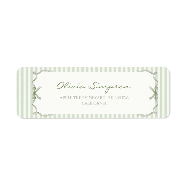 Elegant Sage Green Stripe Wedding Address Label (Front)