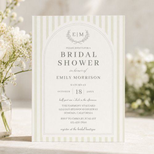 Elegant Sage Green Striped Bridal Shower Invitation