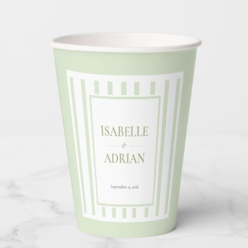 Elegant Sage Green Striped Engagement Party Paper Cups