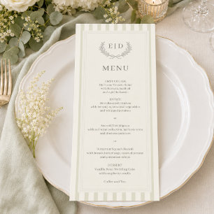Elegant Sage Green Striped Monogram Wedding Menu