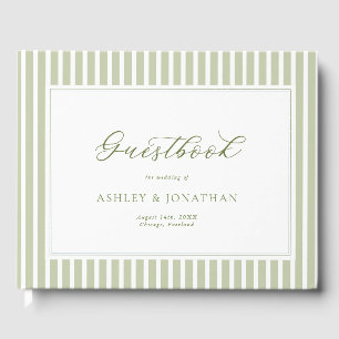 Elegant Sage Green Striped Wedding Guest Book