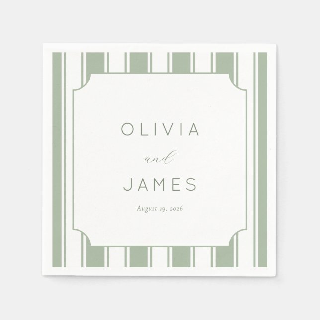 Elegant Sage Green Stripes Napkins (Front)