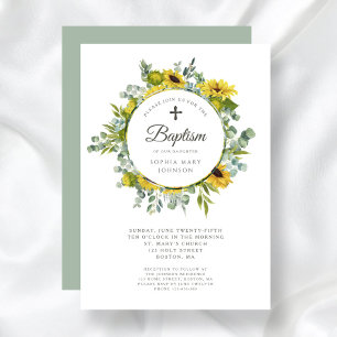 Elegant Sage Green Sunflower Wreath Invitation