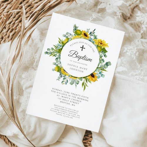 Elegant Sage Green Sunflower Wreath Invitation