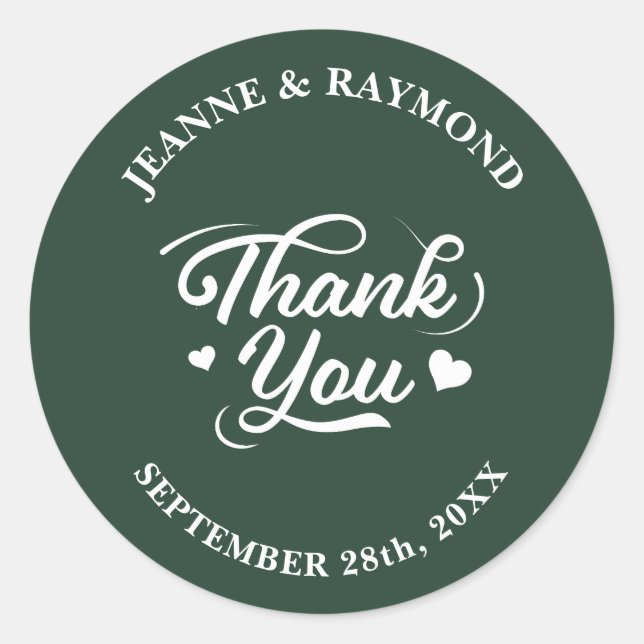 Elegant Sage Green Thank You Love Wedding Favor Classic Round Sticker (Front)