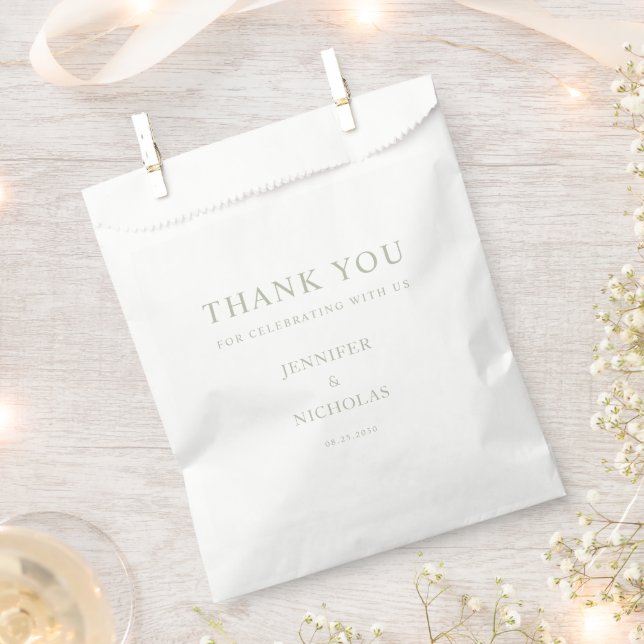 Elegant Sage Green Thank You Wedding Favor Bag (Clipped)