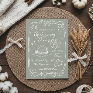 Elegant Sage Green Thanksgiving Dinner  Invitation