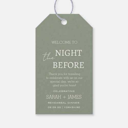 Elegant Sage Green the Night Before Wedding  Gift Tags