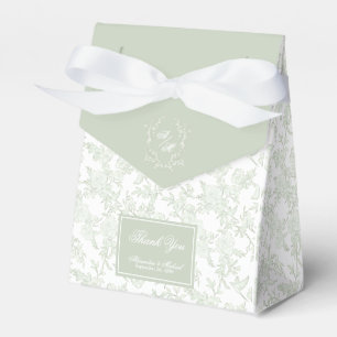Elegant Sage Green Toile Crest Monogram Wedding Favor Boxes