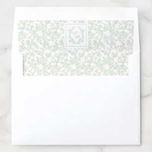 Elegant Sage Green Toile Floral Monogram Wedding Envelope Liner