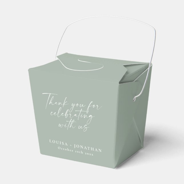 Elegant Sage Green Trendy Script Custom Thank You Favor Boxes (Front Side)