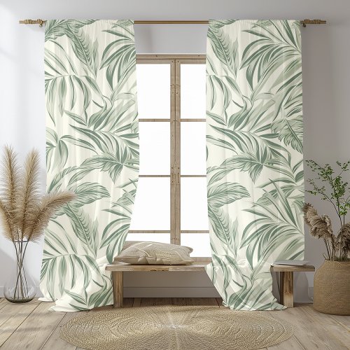 Elegant Sage Green Tropical Leaf Seamless Sheer Curtains