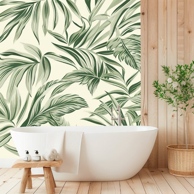 Elegant Sage Green Tropical Leaf Seamless  Wallpaper (Creator Uploaded)