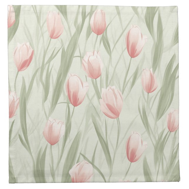 Elegant sage green tulip patten cloth napkin (Front)