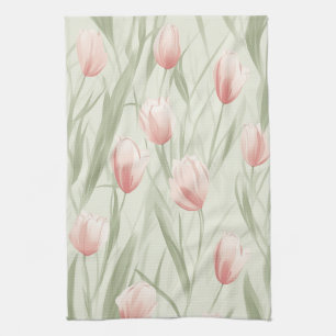 Elegant sage green tulip patten kitchen towel