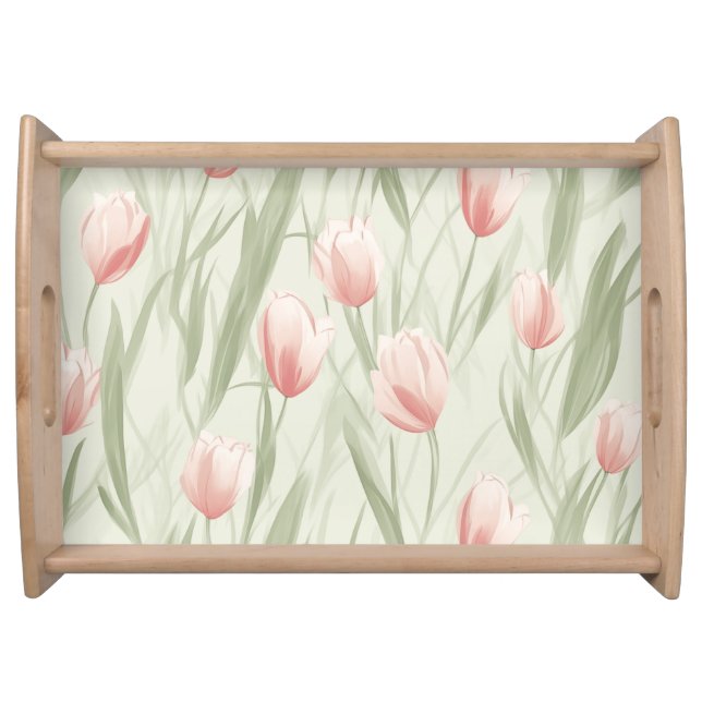Elegant sage green tulip patten serving tray (Front)