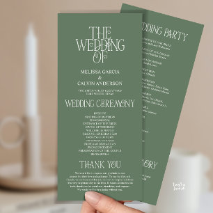 Elegant Sage Green Typography Wedding Program