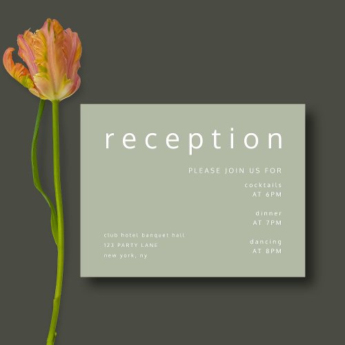 Elegant Sage Green Typography Wedding Reception Enclosure Card