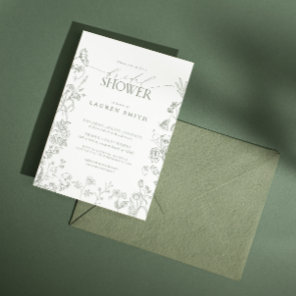 Elegant Sage Green Victorian Floral Bridal Shower Invitation