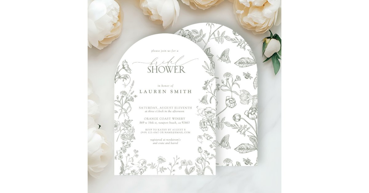 Elegant Sage Green Victorian Floral Bridal Shower Invitation