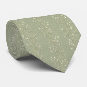 Elegant Sage Green Vine Delicate Botanical Neck Tie