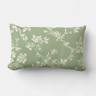 Elegant Sage Green Vintage Boho Floral Pattern Lumbar Pillow