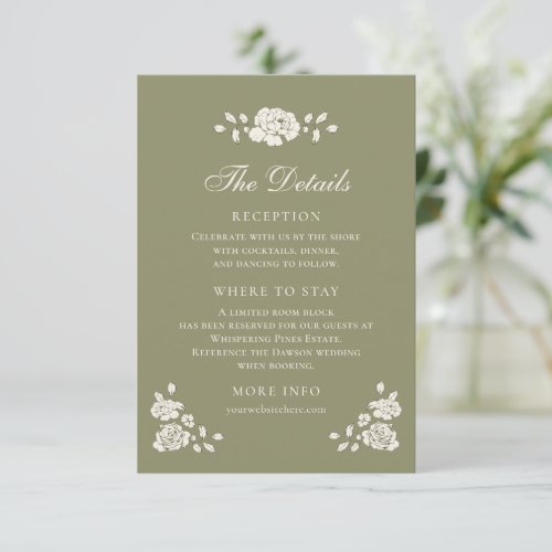Elegant Sage Green Vintage Botanical Details Enclosure Card