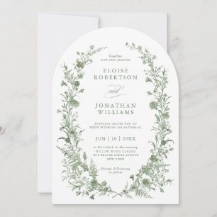 Elegant Sage Green Vintage Classic Floral Wedding Invitation