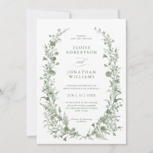 Elegant Sage Green Vintage Classic Floral Wedding Invitation